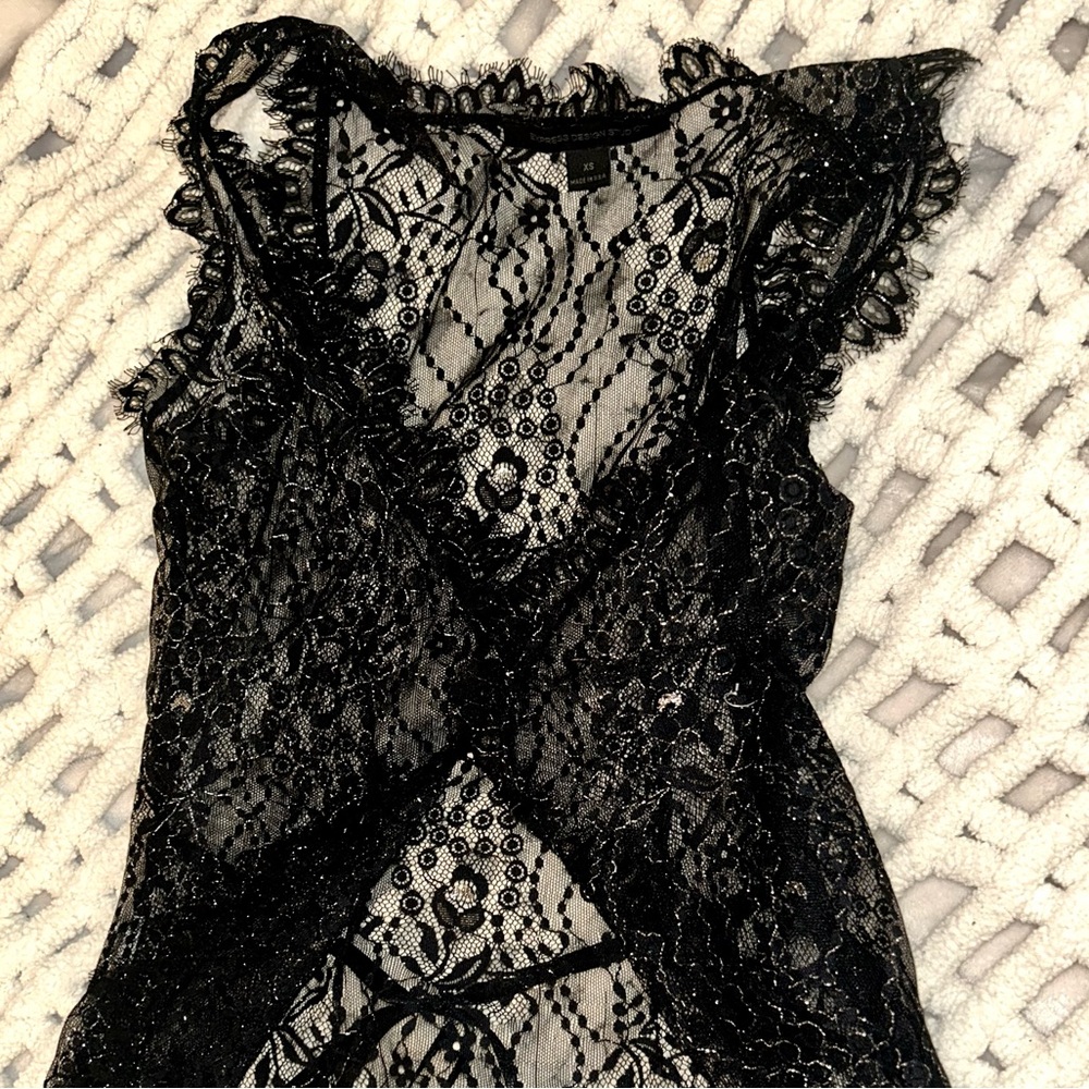 Elegant Sheer Lace Shimmer Express Top